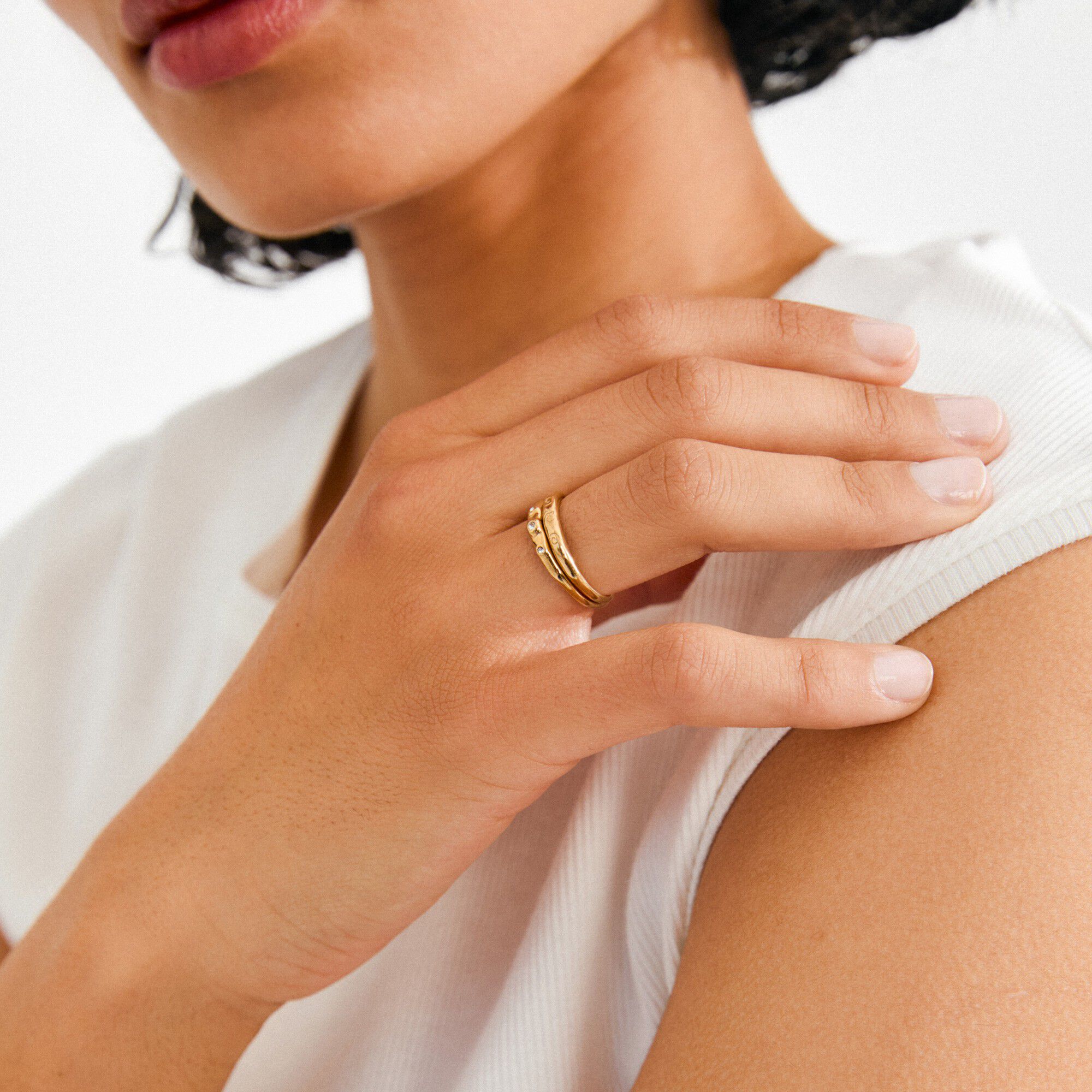 FIRE ringe 2-i-1 s&aelig;t, guldbelagt