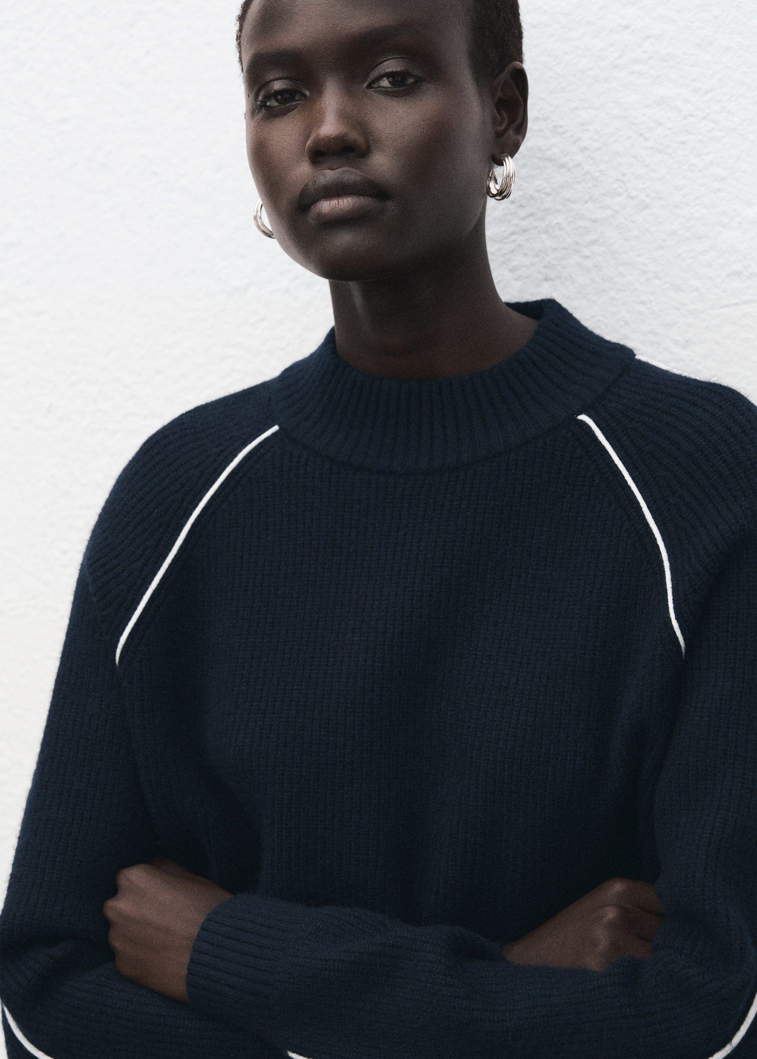 Knitted sweater with perkins neck