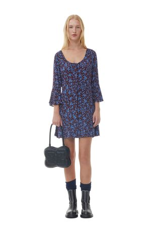 Printed Crepe U-neck Mini Dress