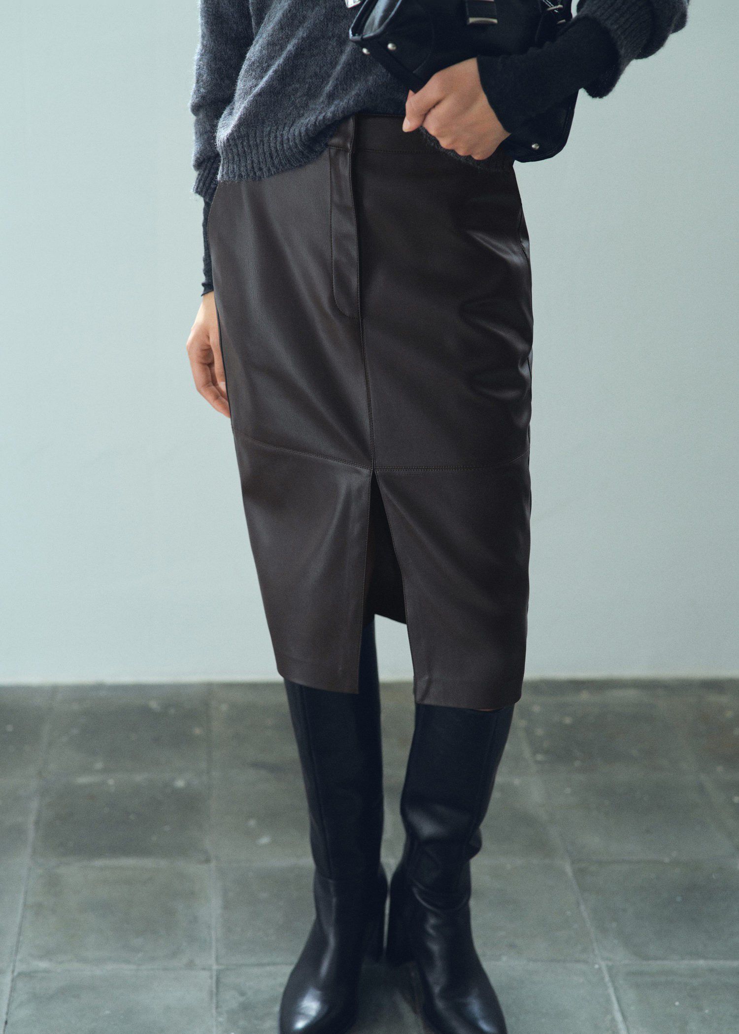 Leather-effect pencil skirt