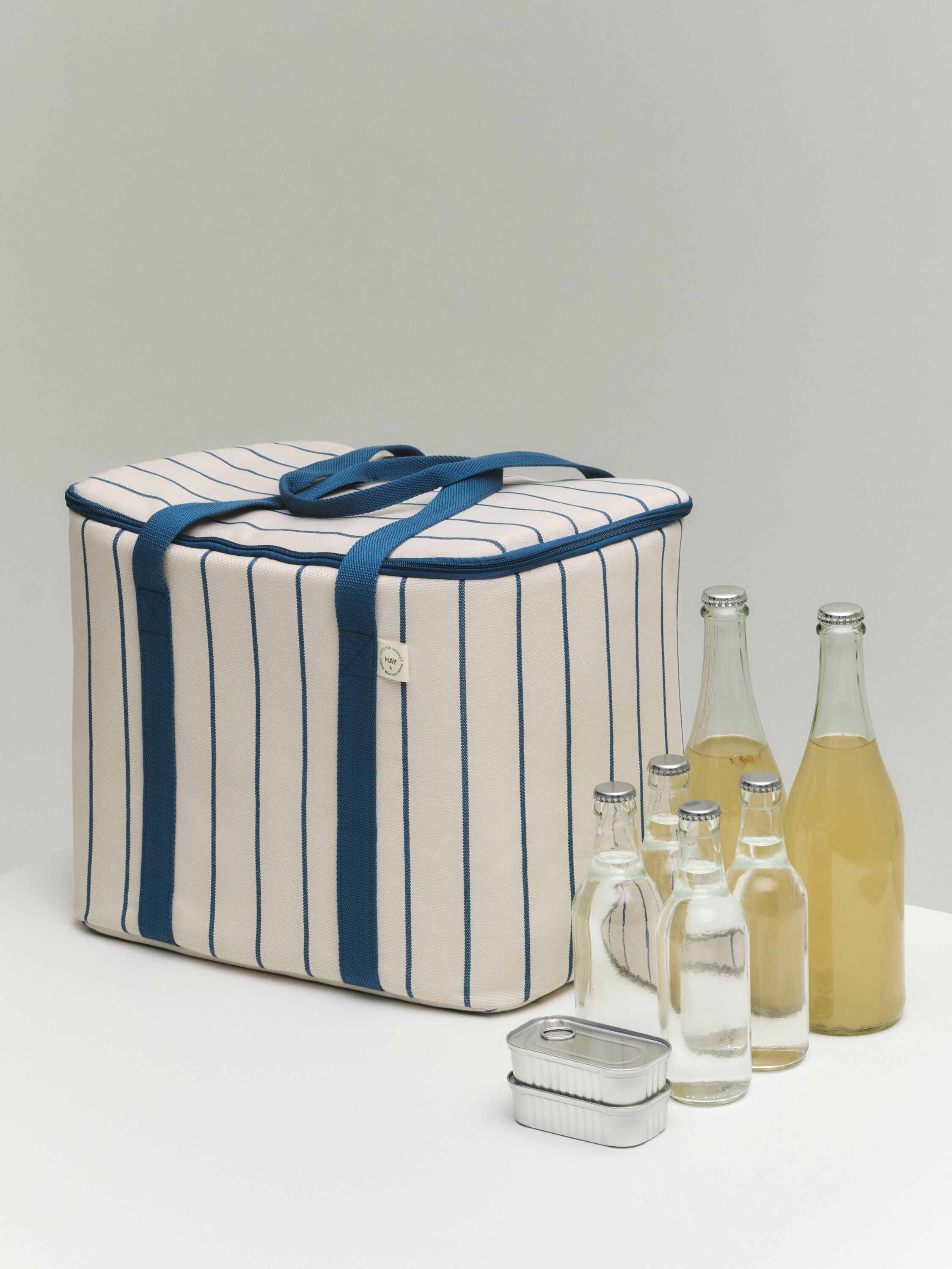 Outdoor Market Cooler Bag - Medium - Beige with blue stripe