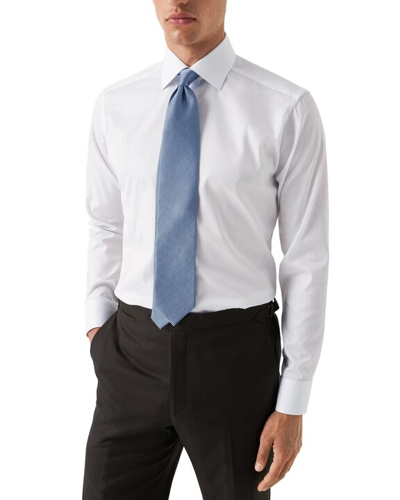 White Twill Shirt Blue Details - Slim Fit