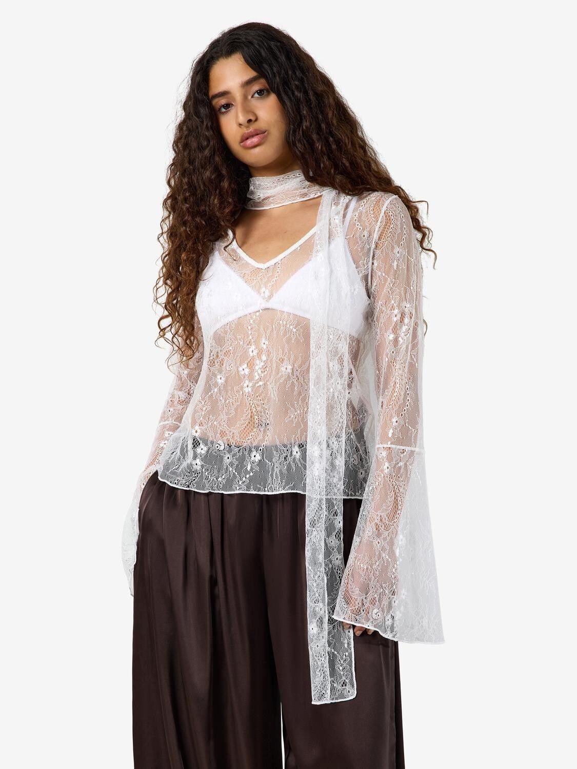 Nmida L/S Lace Scarf Top