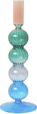 Glas lysestage, kobolt/lysblå/grøn/pink 26,5xø9 cm