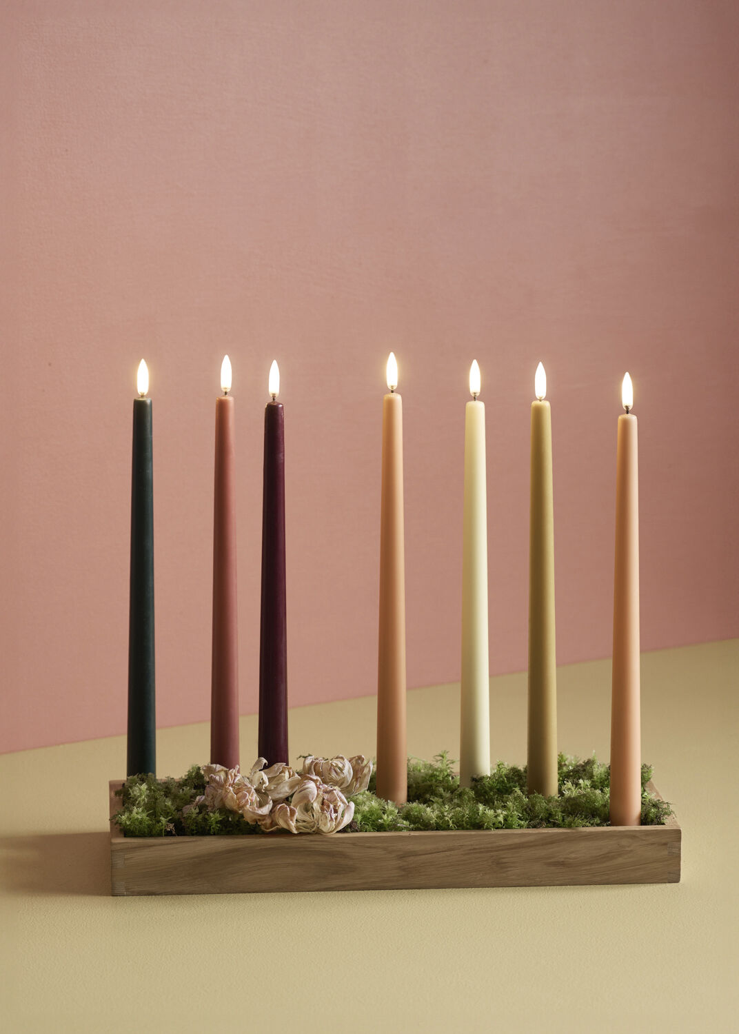 LED taper candle, Wine red, smooth, 2-pack, 2,3x25 cm