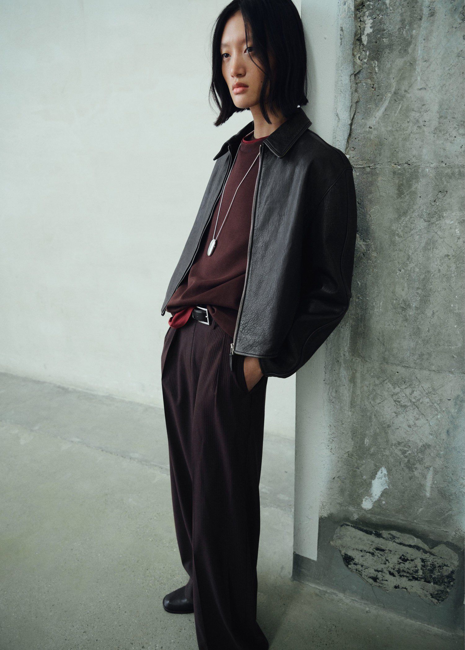 Lapels leather jacket