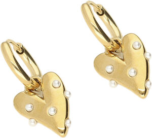 Small hoop earrings with heart & pearls
