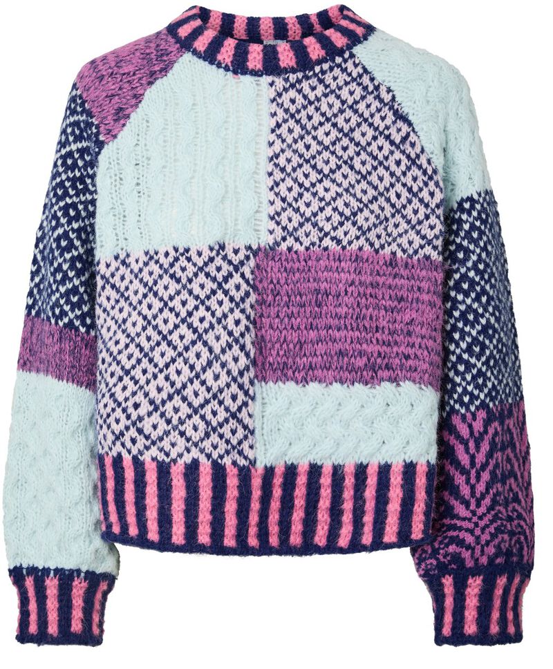 Pcfusion Ls O-Neck Colorblock Knit