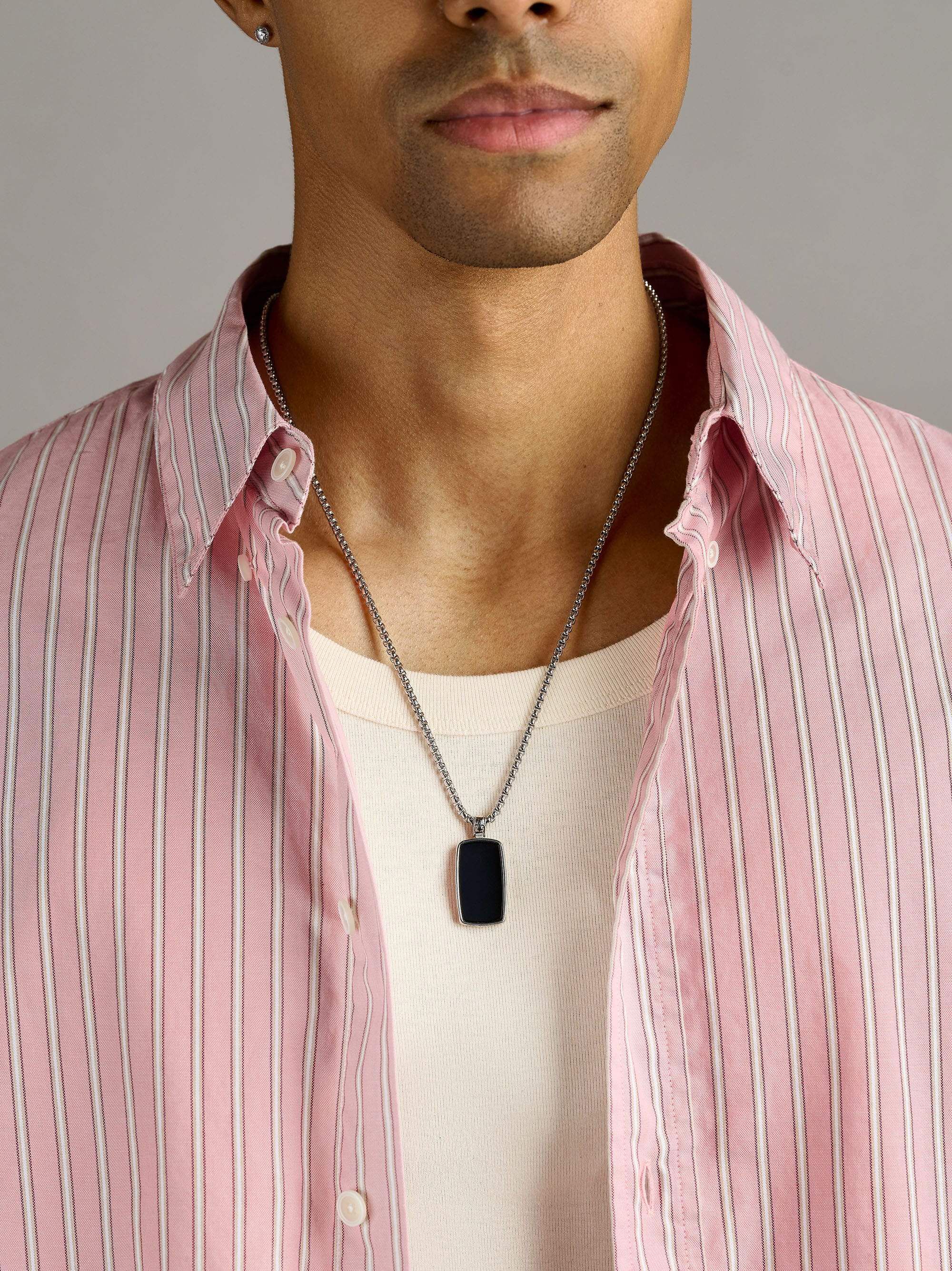 Black Onyx Dog Tag Necklace in Silver