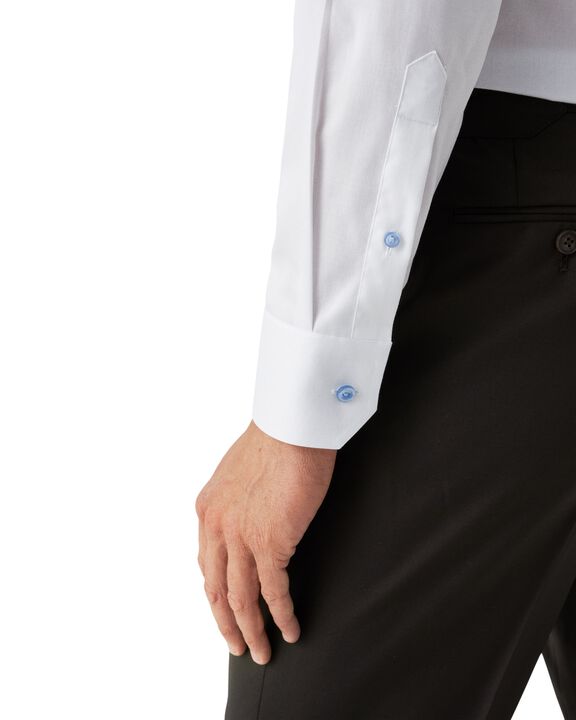White Twill Shirt Blue Details - Slim Fit