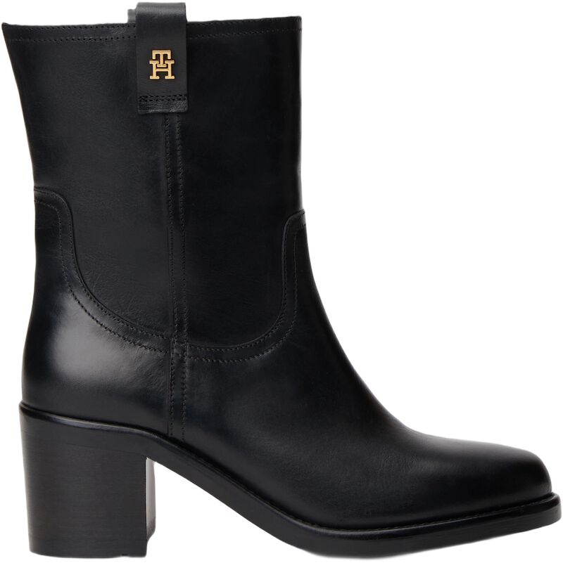 Riding Lthr Mid Boot Block Heel
