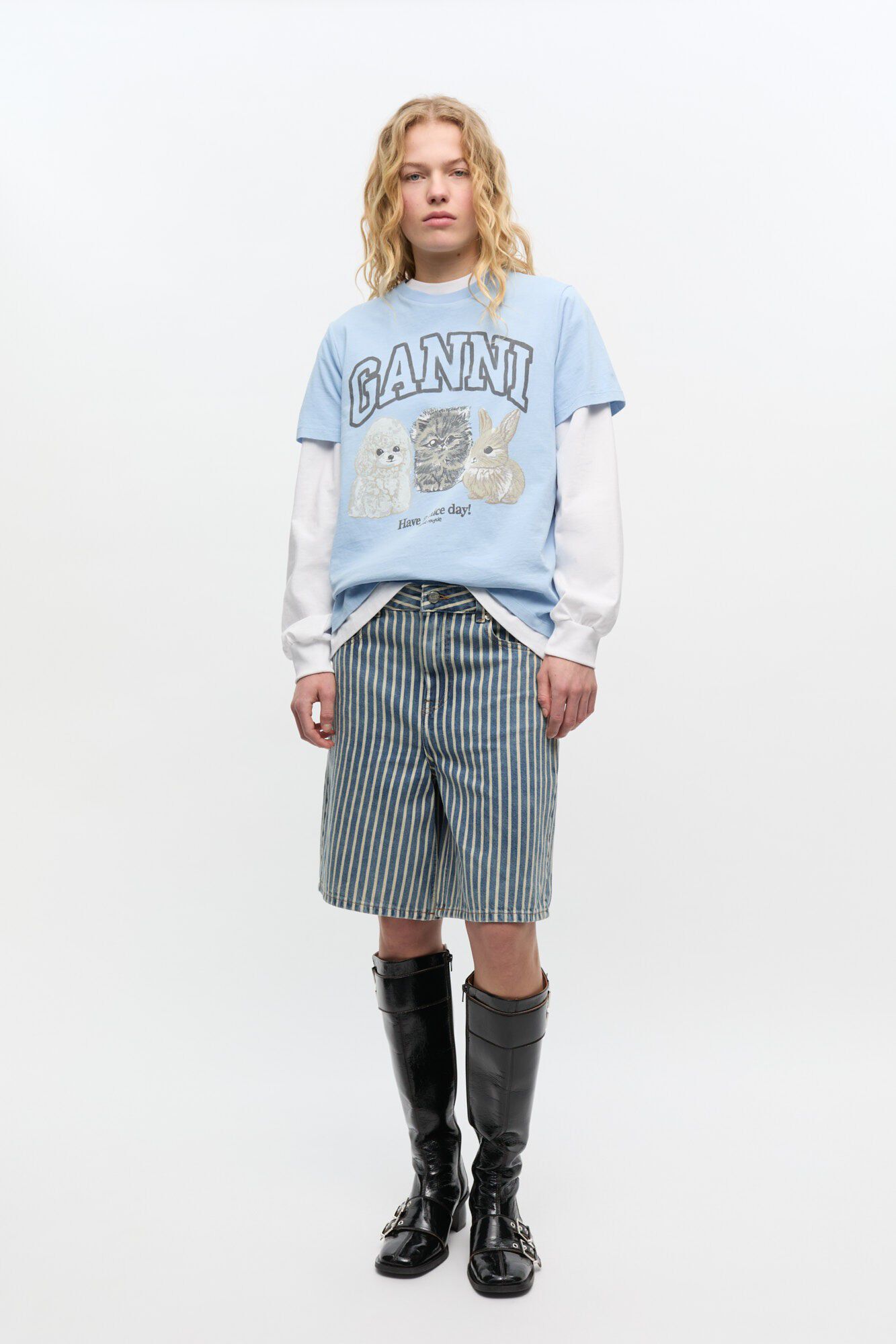 Light Stripe Denim Shorts