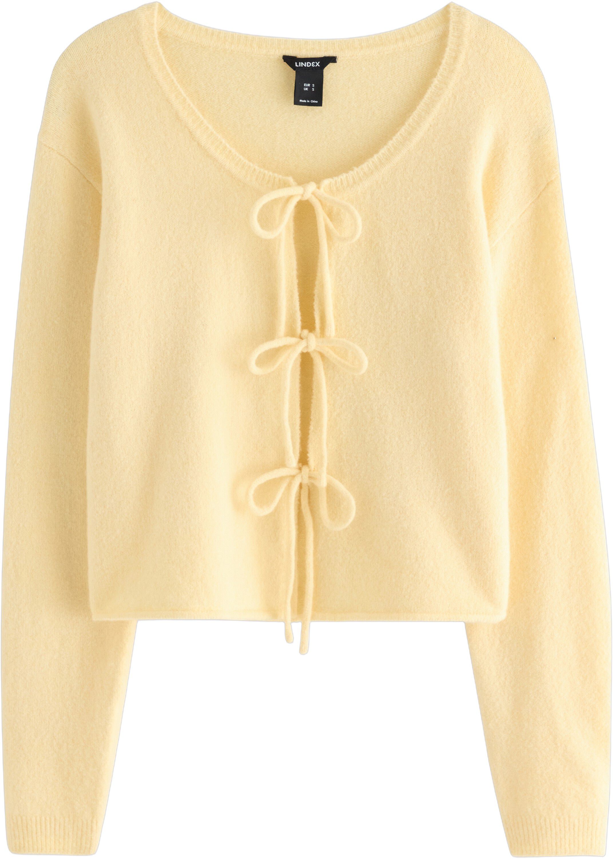 Bl&oslash;d, strikket cardigan med rund ha