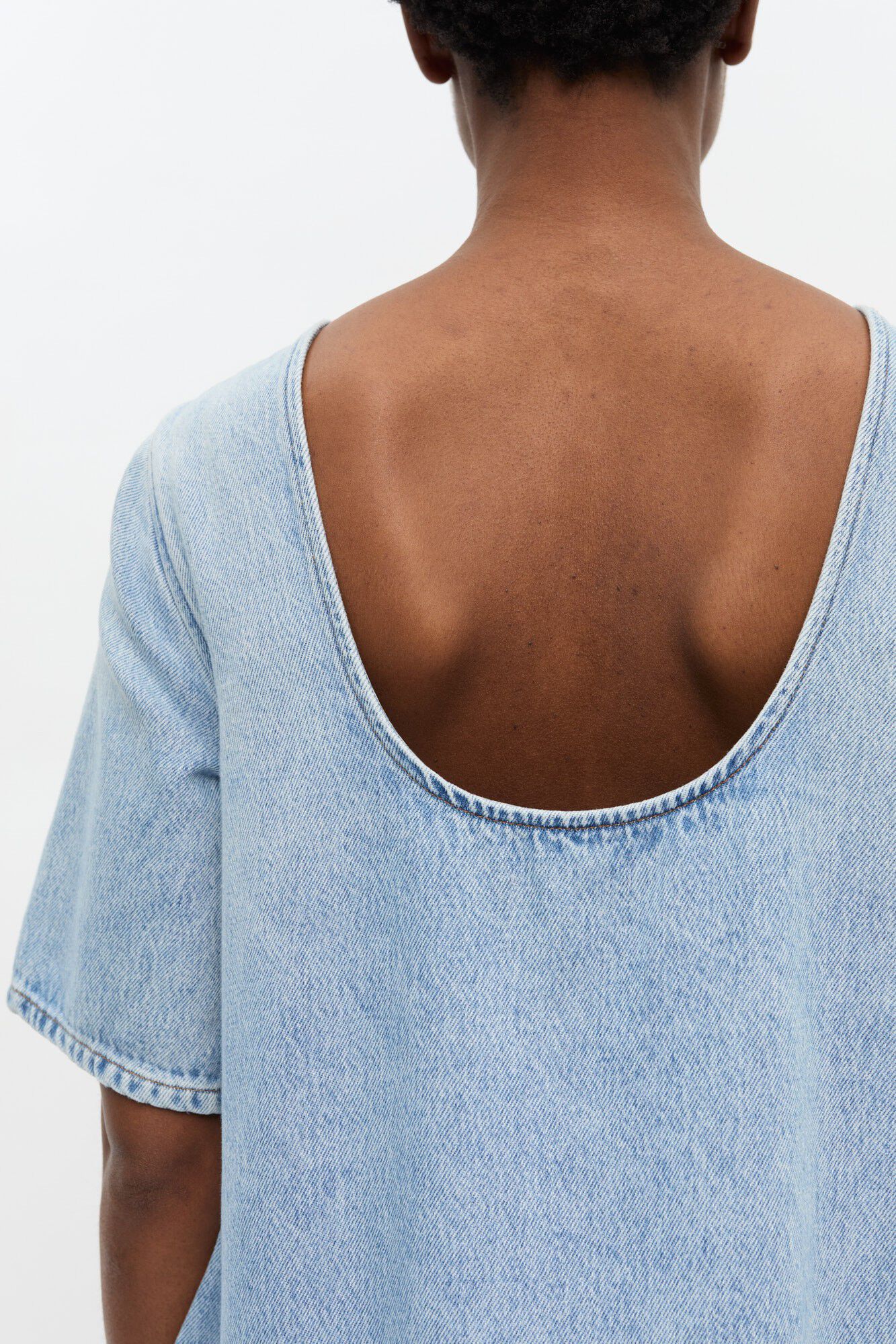 Soft Rigid Denim Open Back Frill Mi