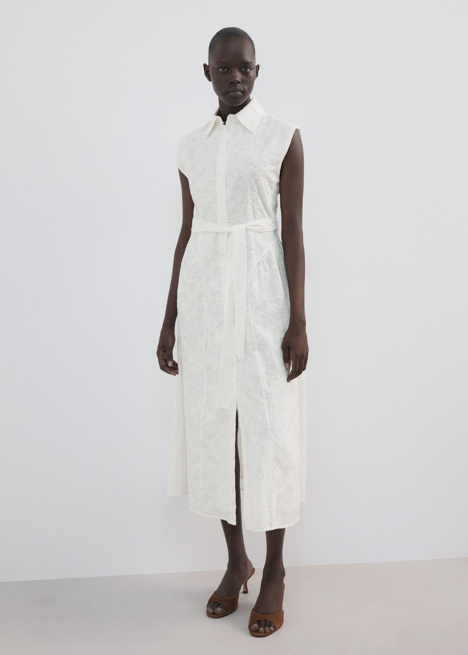 Embroidered belt dress