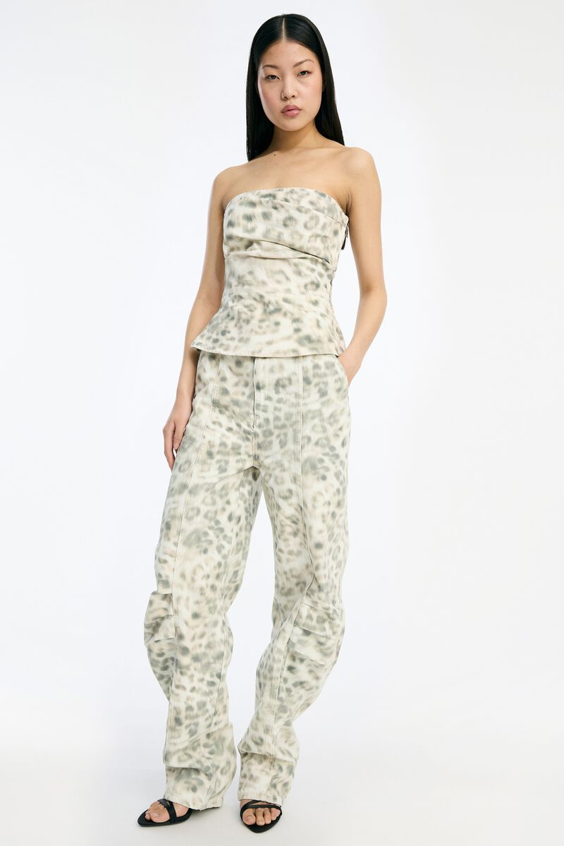 Printed Denim Cargo Pants