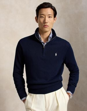 Cotton Quarter-Zip Mockneck Sweater