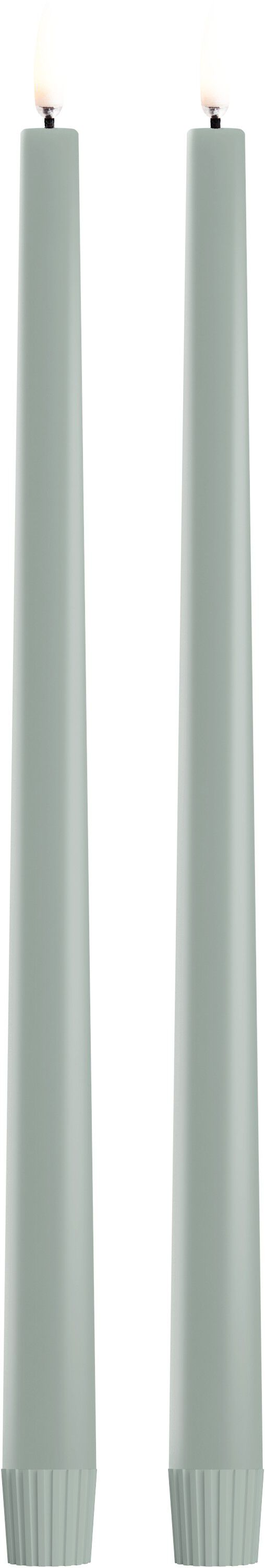 LED taper candle, Dusty green, Smooth, 2-pack, 2,3x32 cm