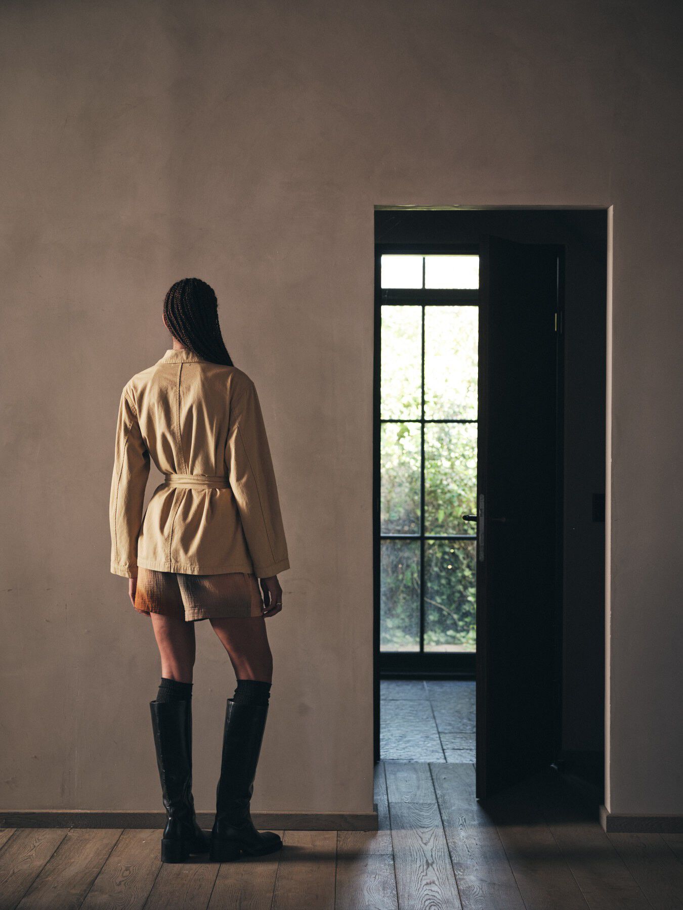 Texture canvas belted jacket - Sien