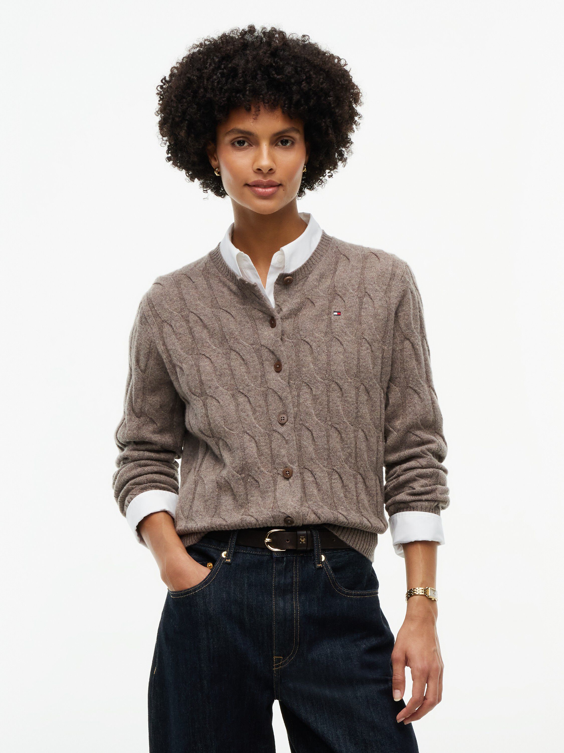 Pure Wool Cable Knit Slim Cardigan