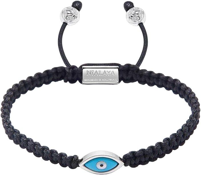 Men's Black String Bracelet with Silver Evil Eye