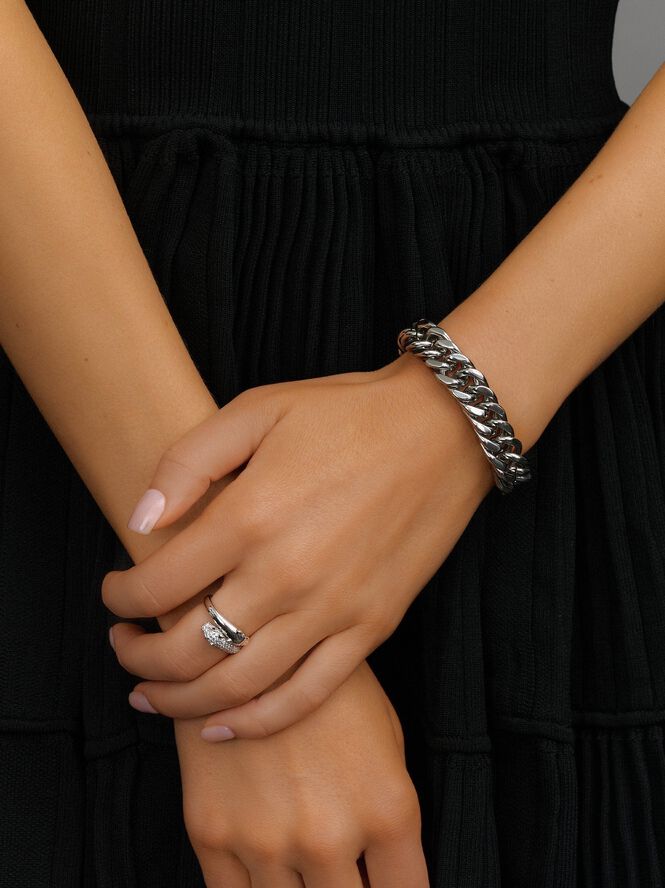 Silver Chunky Cuban Chain Bracelet
