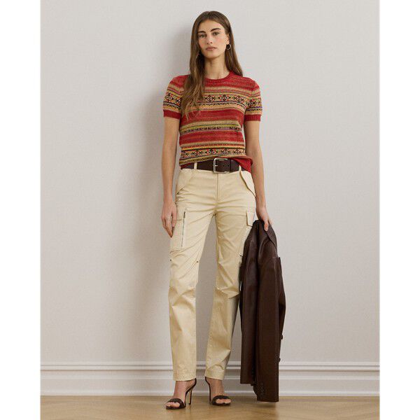 Geo-Striped Short-Sleeve Sweater