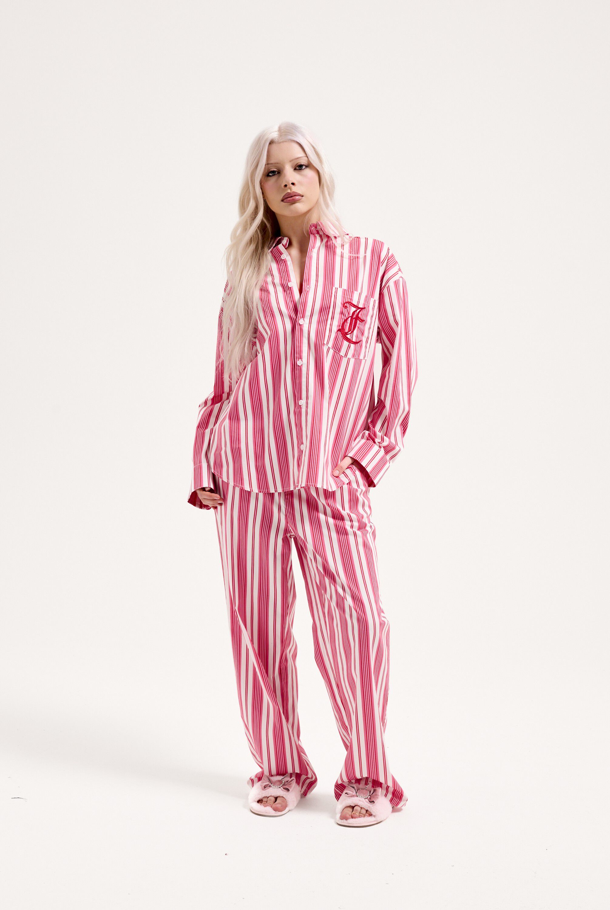 COTTON STRIPE SLEEP LS SHIRT + PANT SET