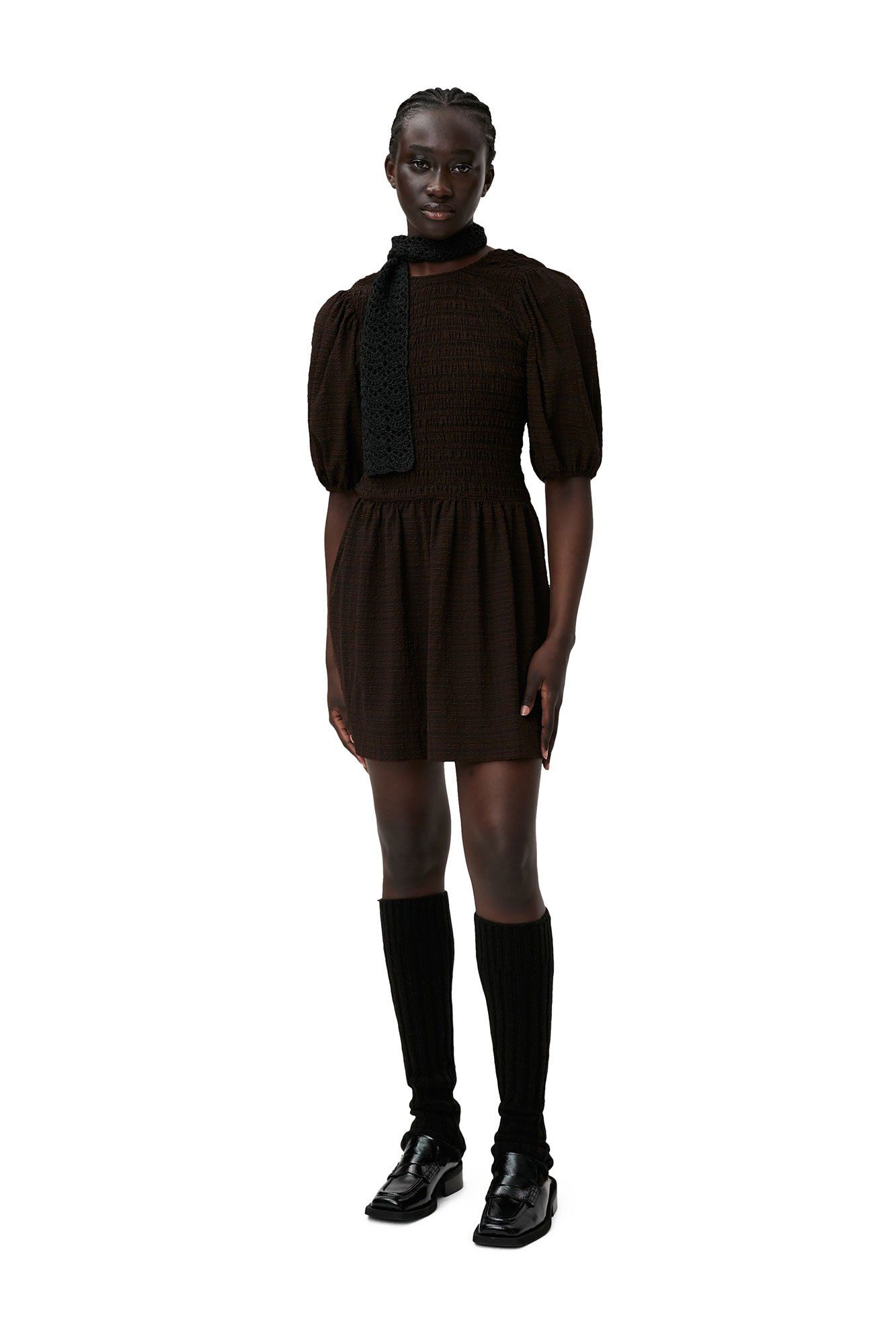 Stretch Seersucker Smock Mini Dress