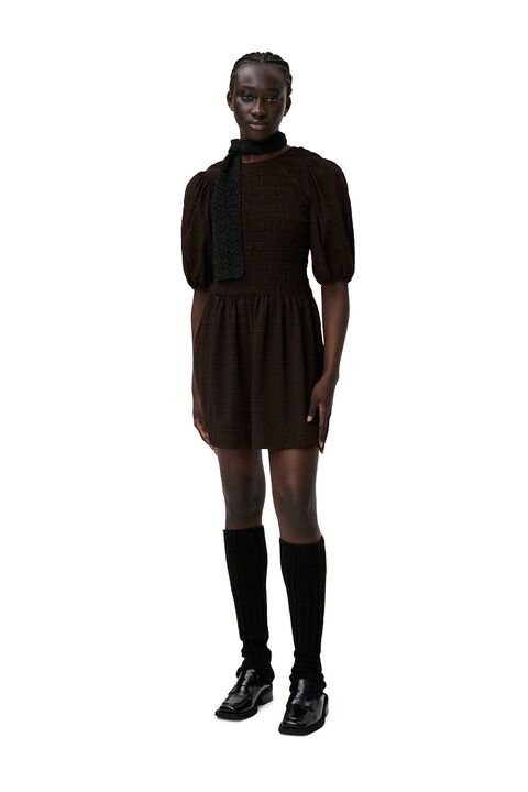 Stretch Seersucker Smock Mini Dress