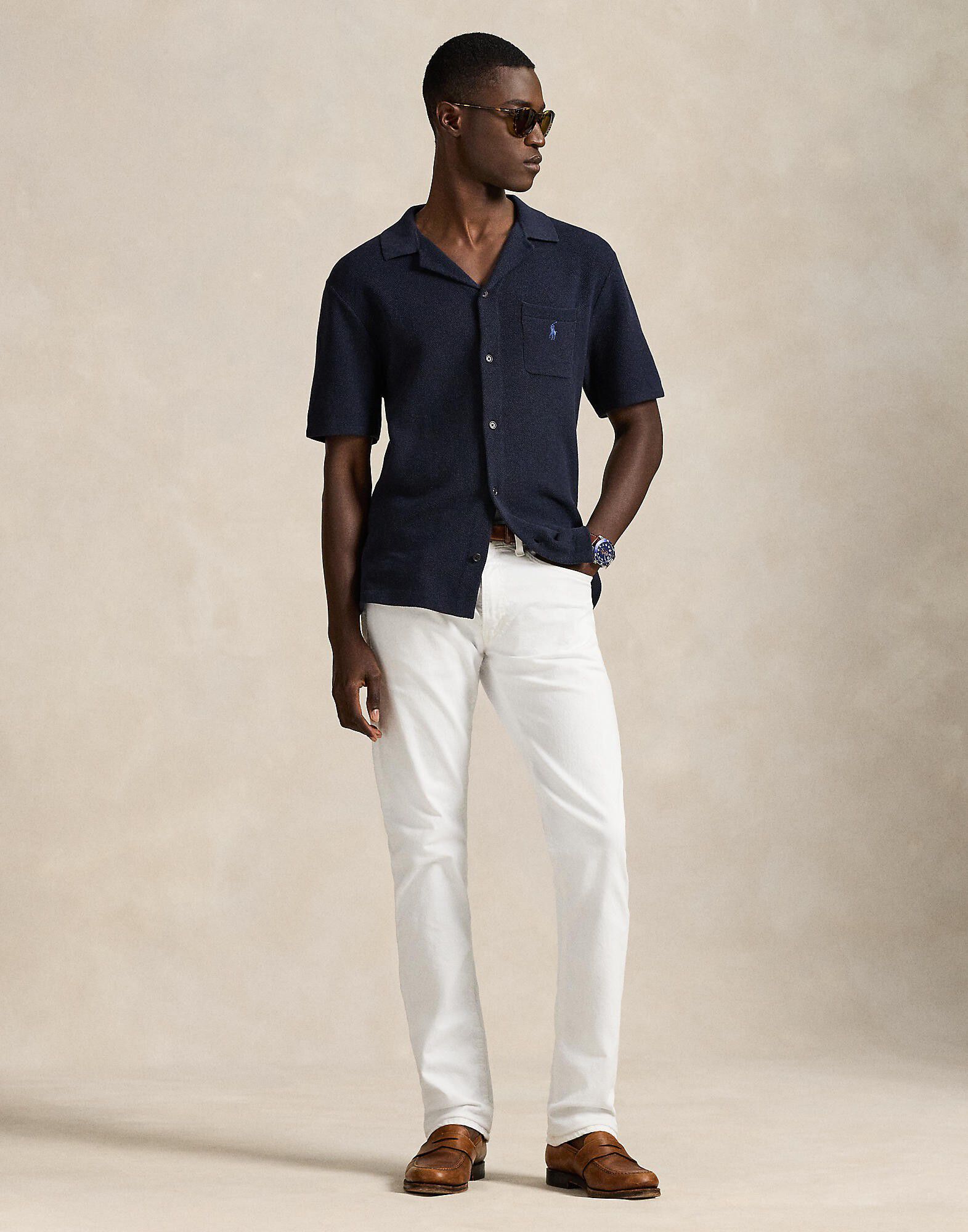 Mesh-Knit Cotton Short-Sleeve Cardigan