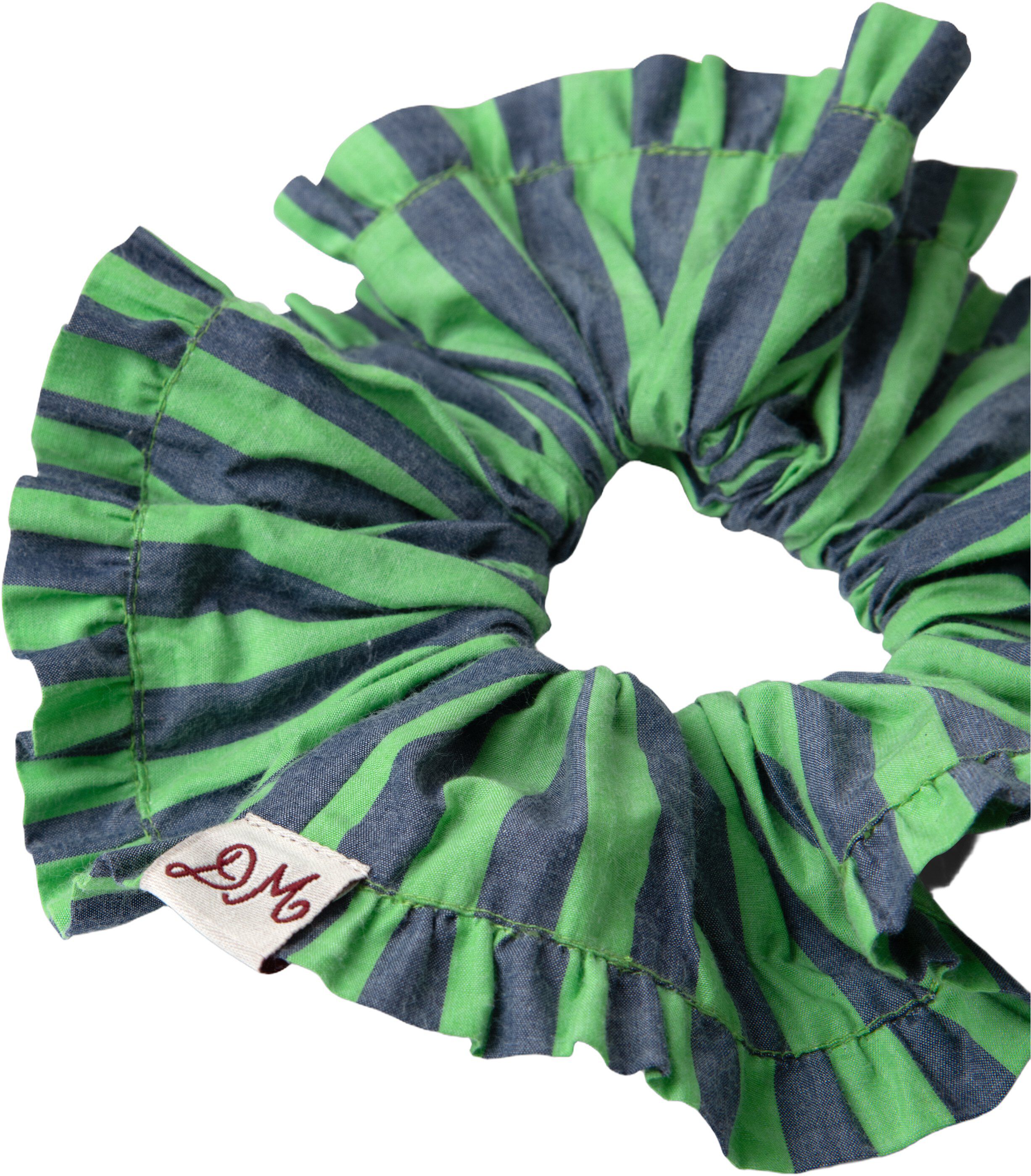 FRILL EDGE SCRUNCHIE - NAVY POP GREEN STRIPE