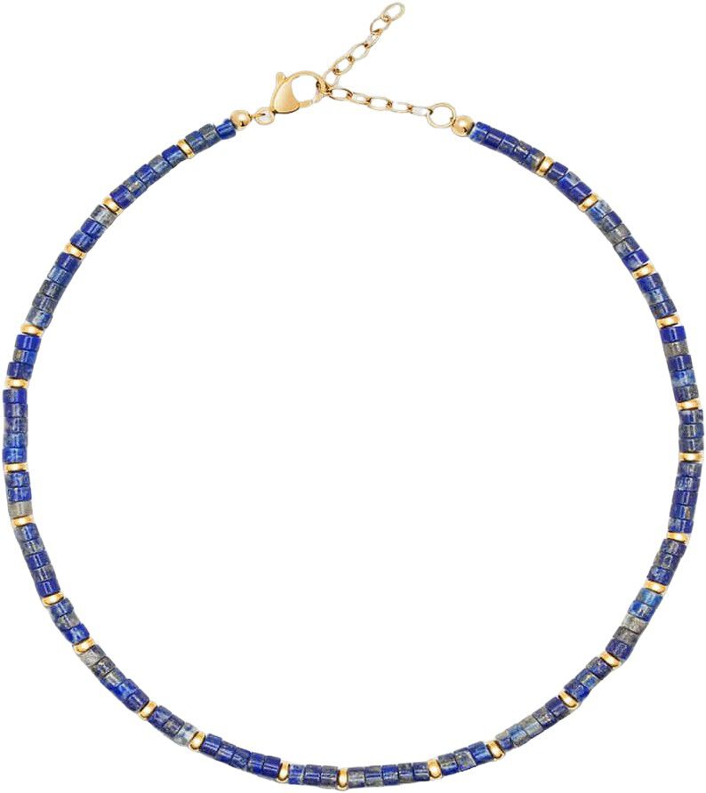 Women's Heishi Blue Lapis Choker with Gold