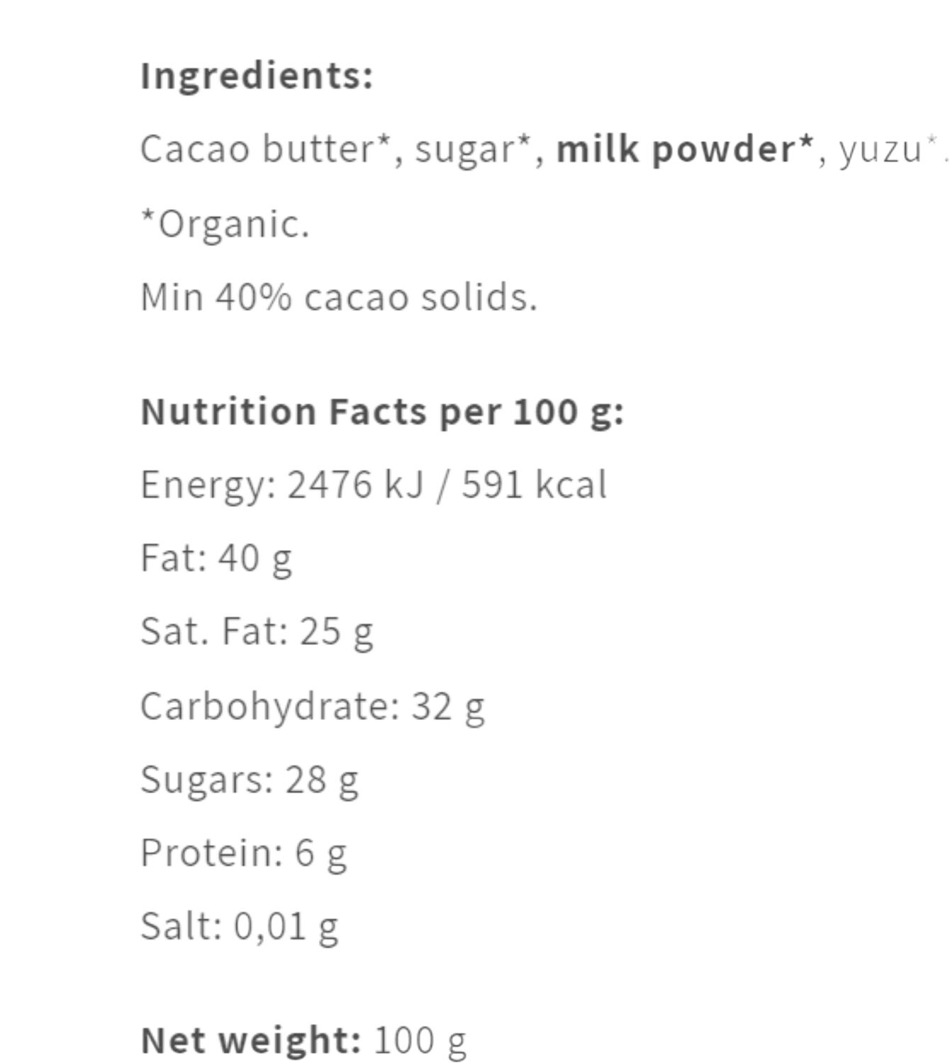 White Yuzu 40 %, Equador