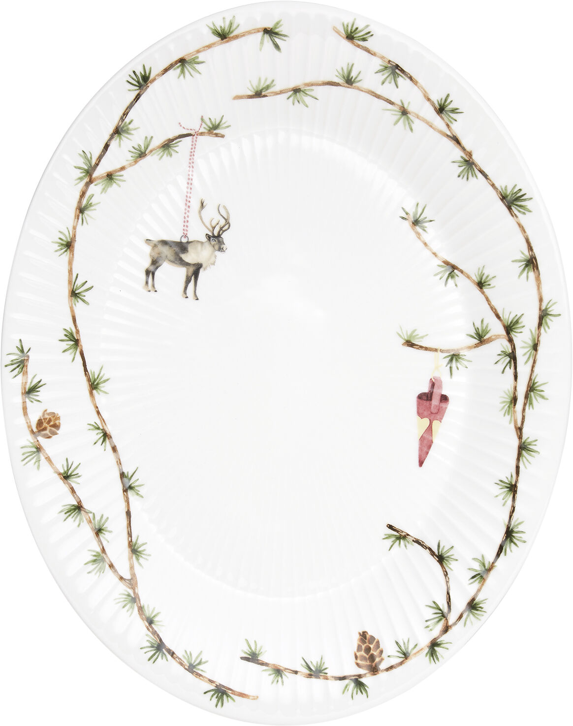 Hammersh&oslash;i Christmas Ovalt bordfad 27x34 hvid m. deko