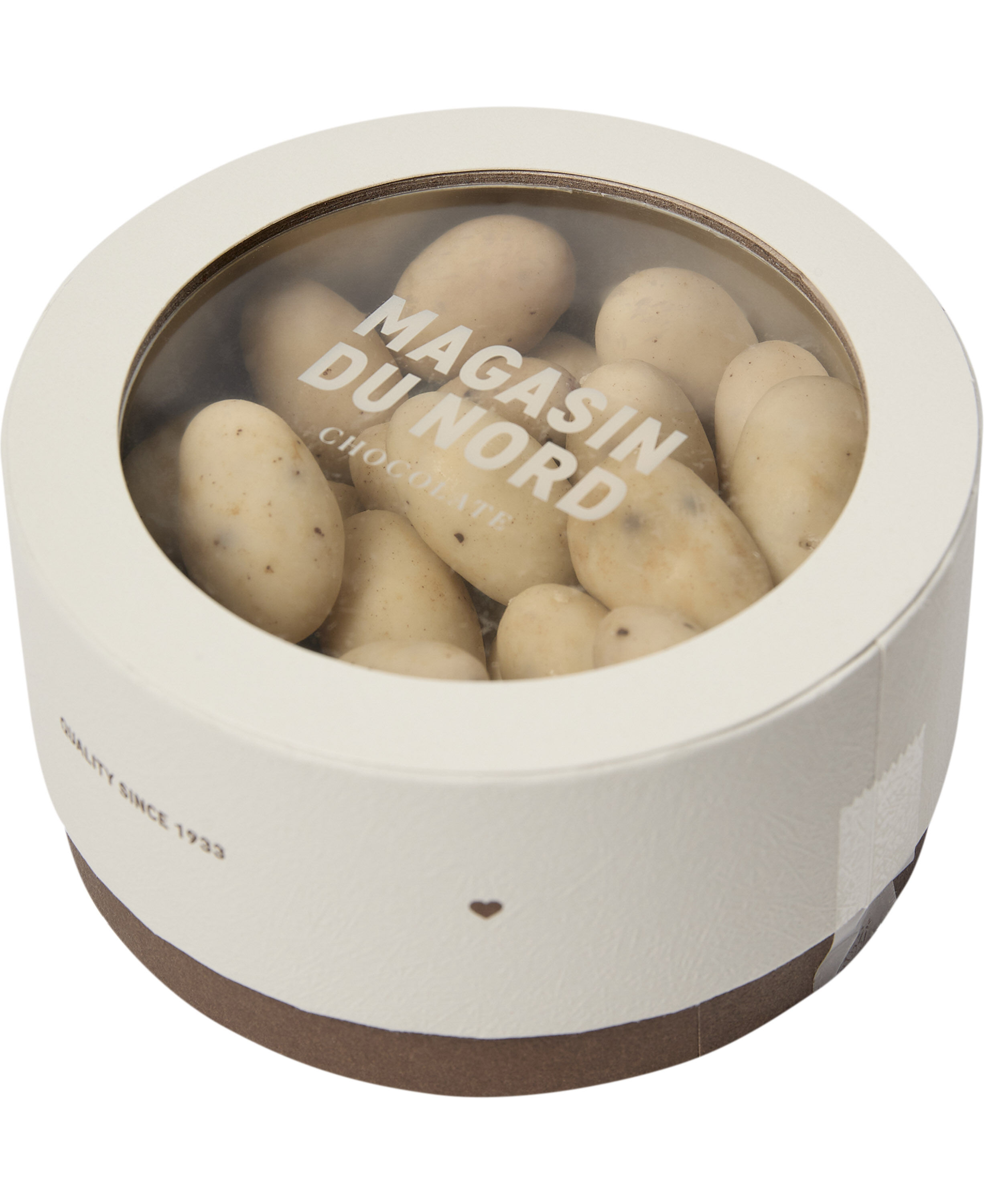 Box, Mandeldrag&eacute; m/ hvid chokolade & lakridsgranulat ca. 185