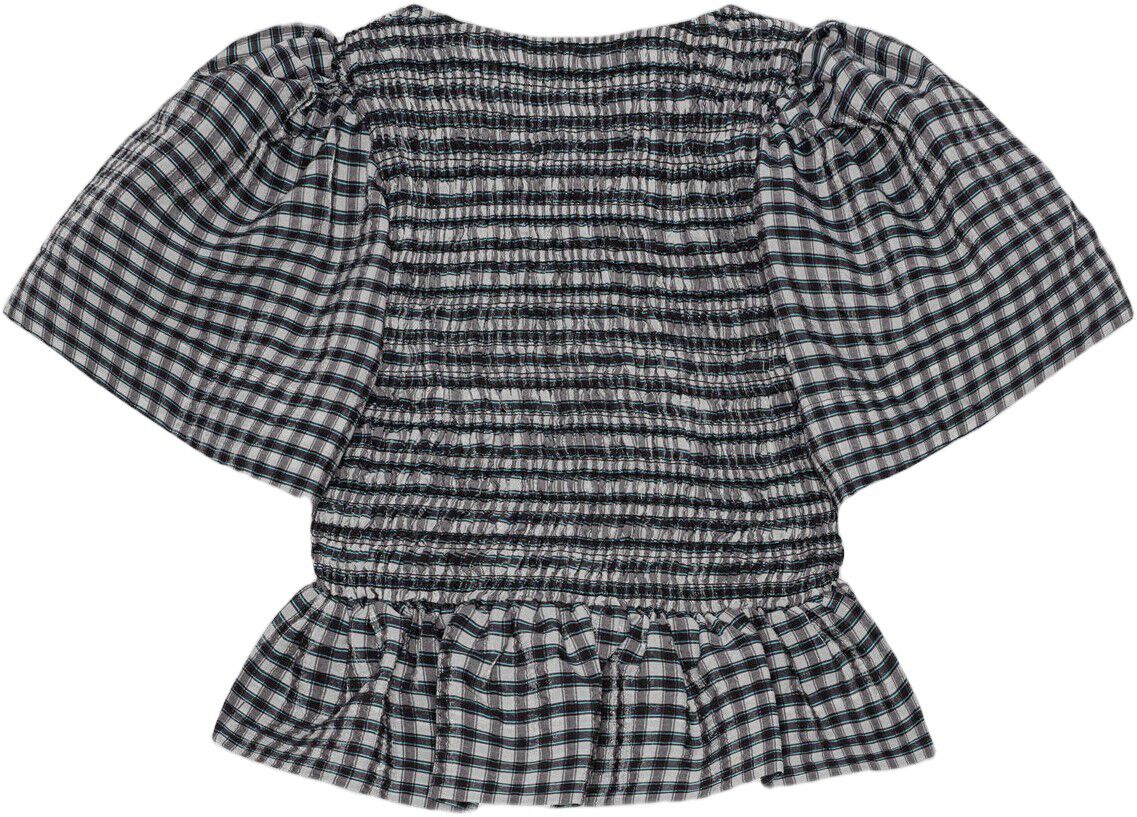 Seersucker Check Open-neck Smock Bl