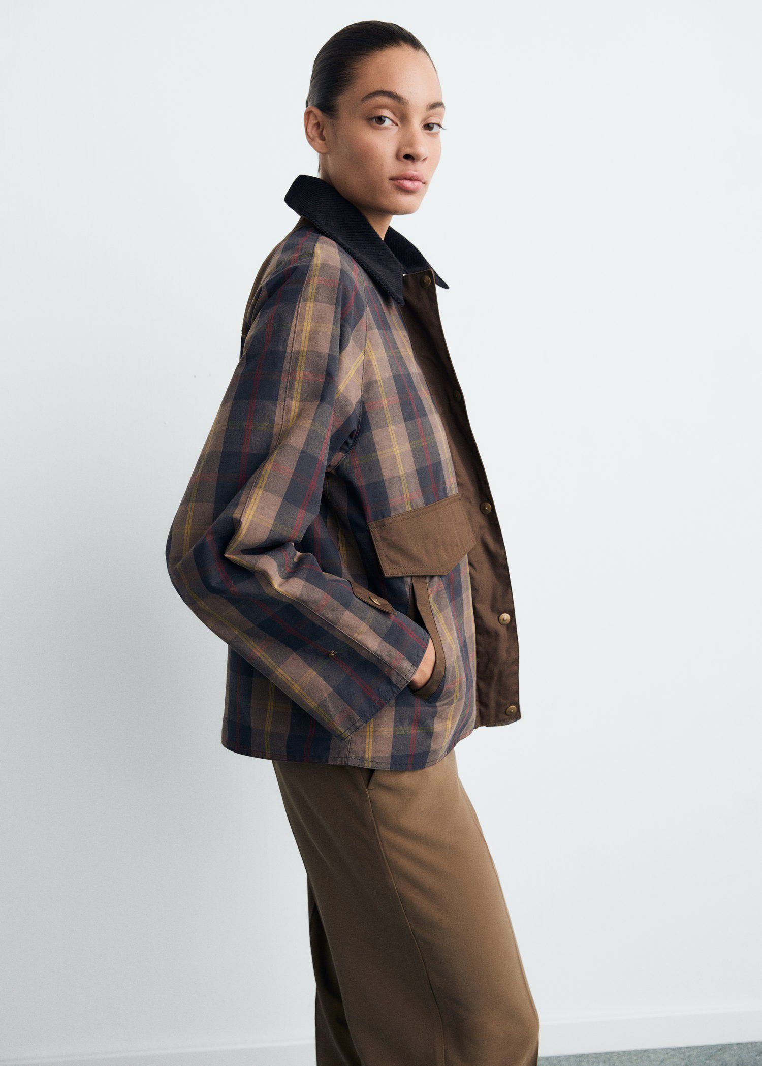 Checked parka with contrasting coll