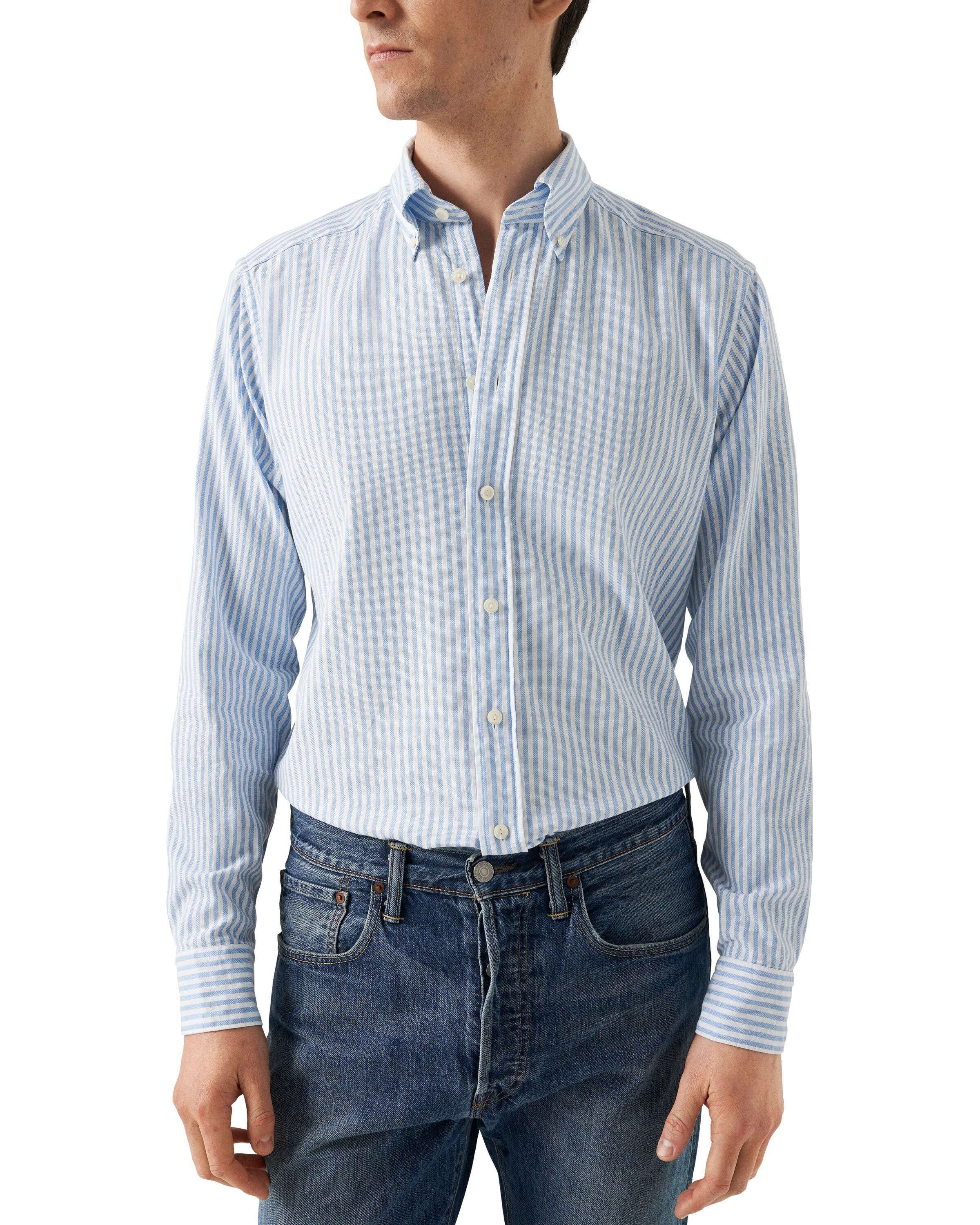Light Blue Striped Royal Oxford Shirt - Contemporary Fit
