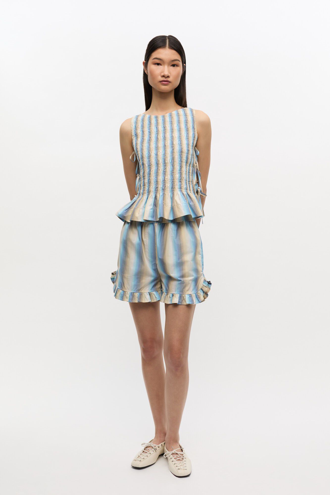 Ombre Stripe Smock Tie String Top