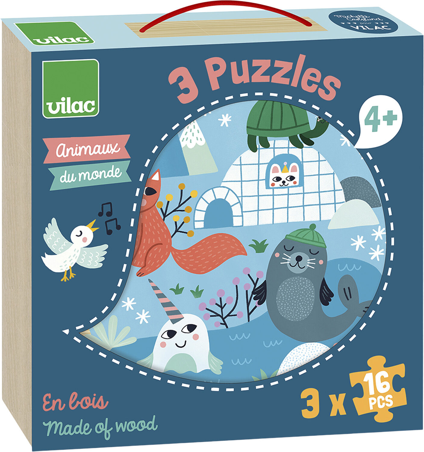 Vilac - Puslespil 3x16 brk - Dyr af Michelle Carlslund