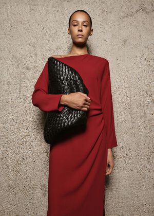 Boat-neck ruched dress