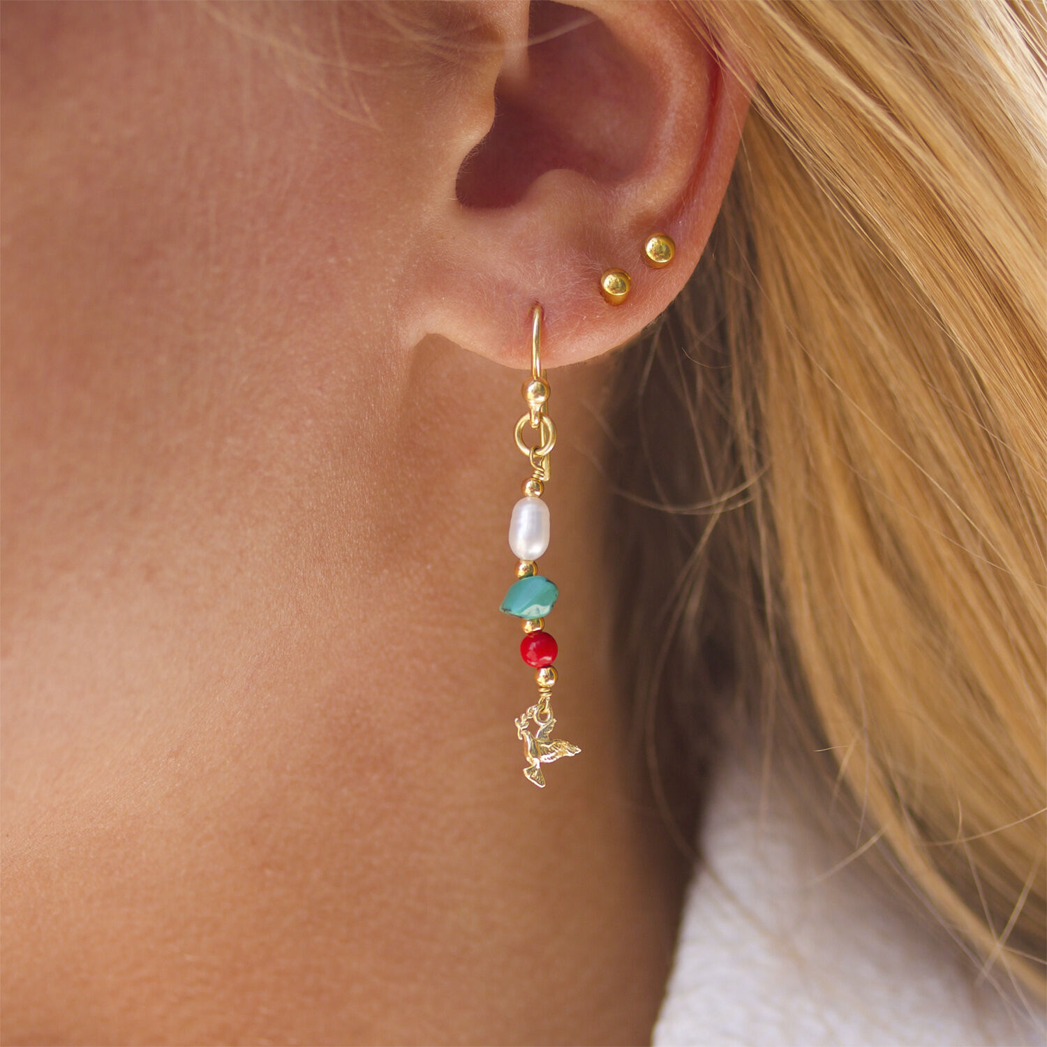 Peace Turquoise & Coral Pearl Earring