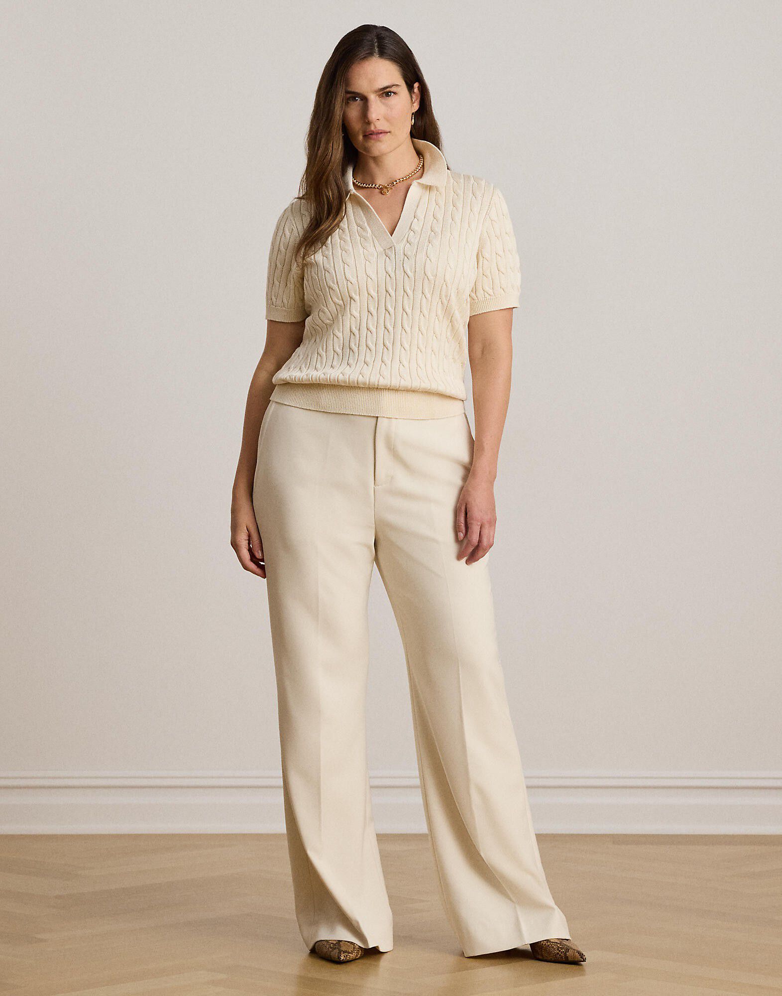 Cable Cotton-Blend Short-Sleeve Sweater