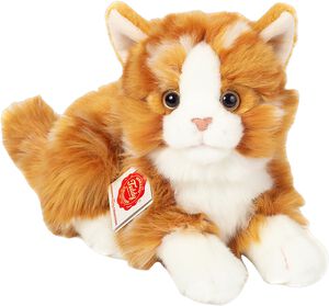Teddy Hermann - Liggende kat r&oslash;dstribet 20 cm