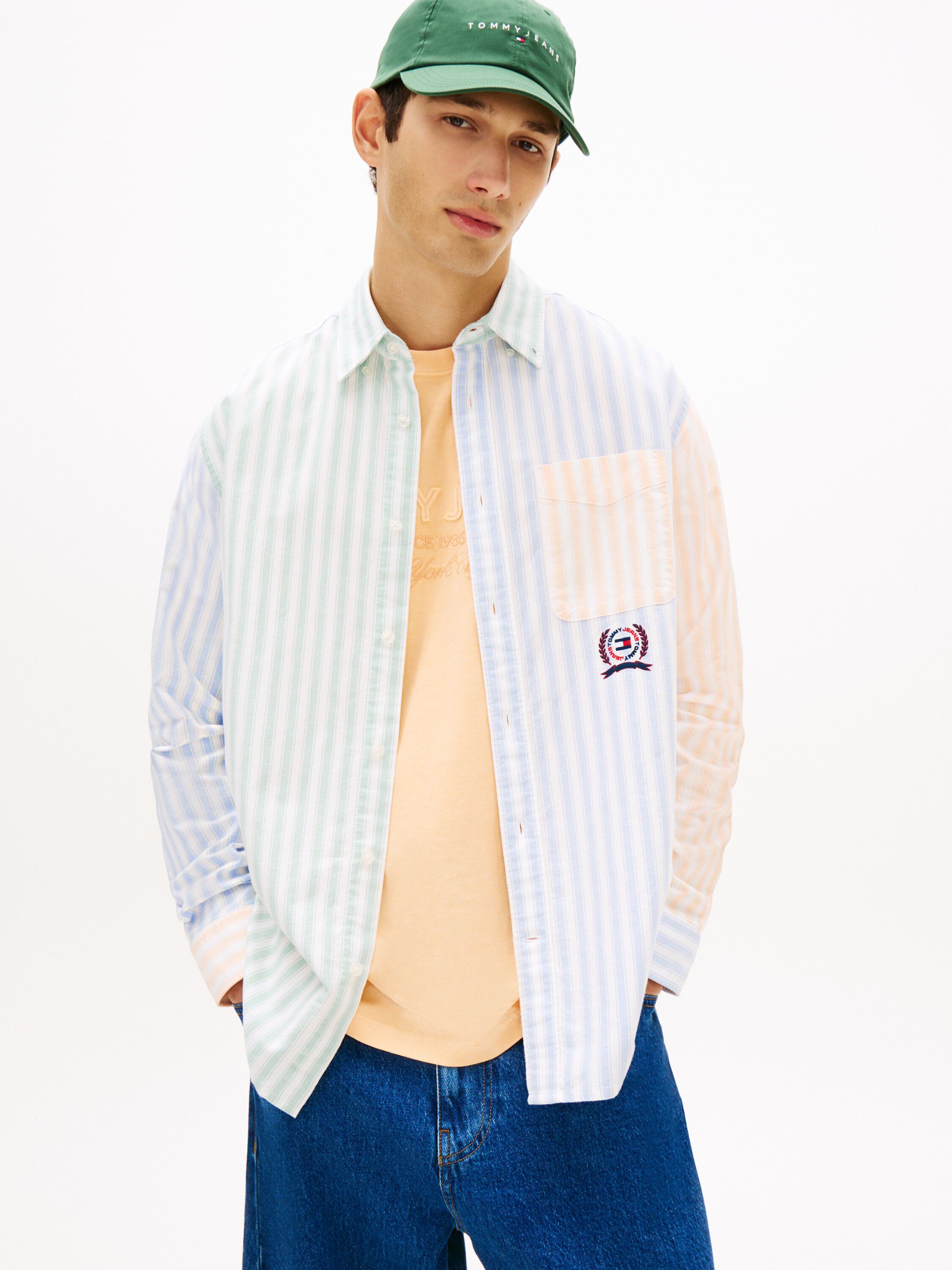 Relaxed Fit Colour-Blocked Stripe Oxford Shirt