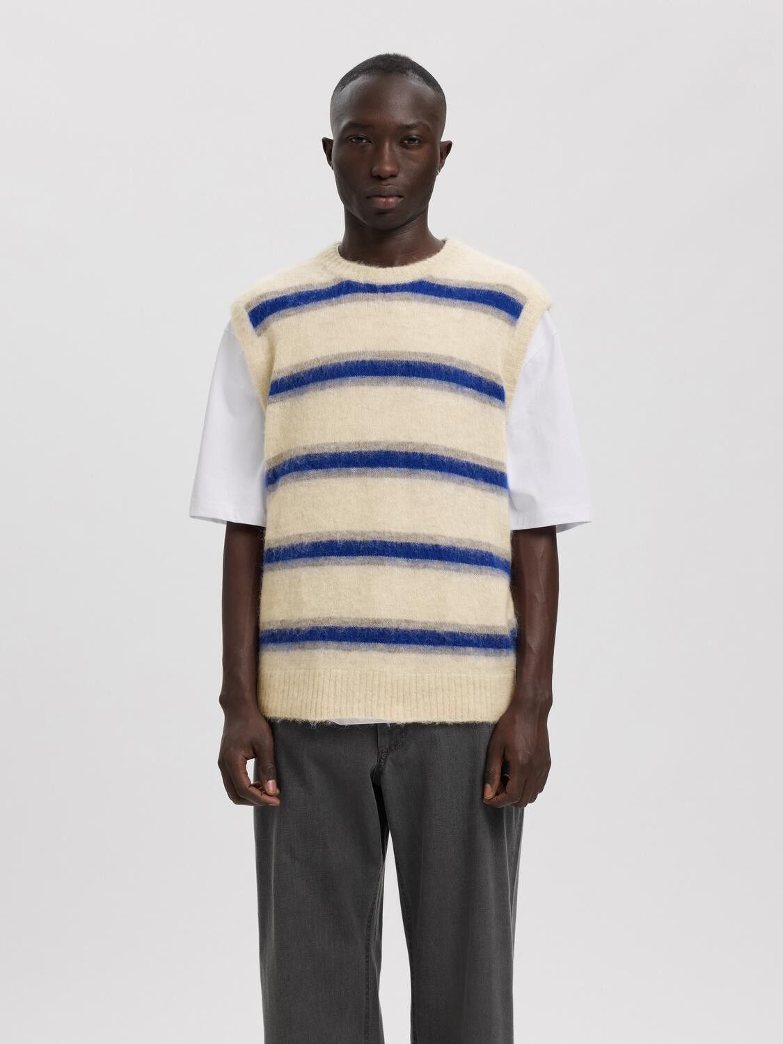ANRRAGI KNIT HAIRY STRIPE VEST