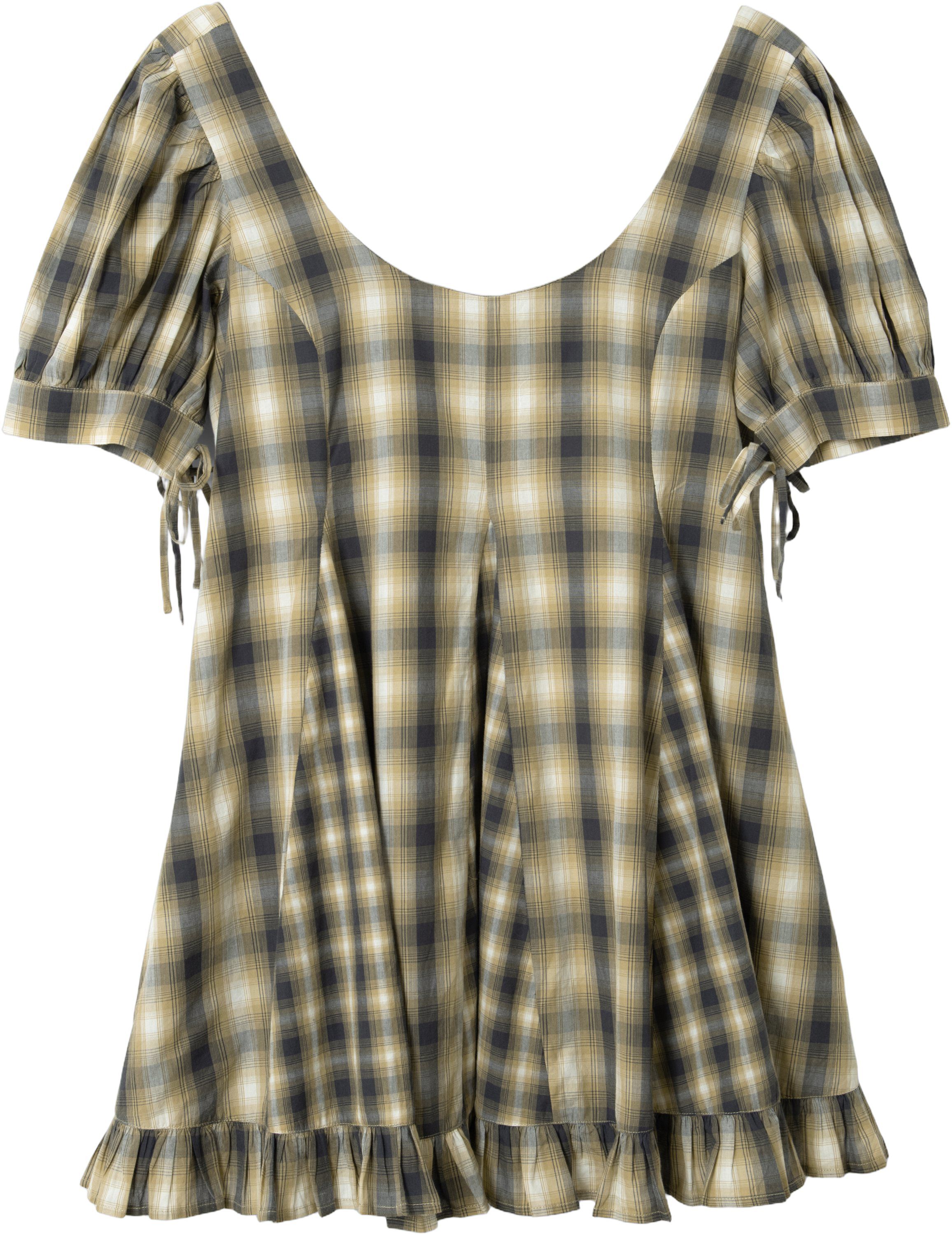 SABINA MINI GODET DRESS - CARDAMON MIX CHECK