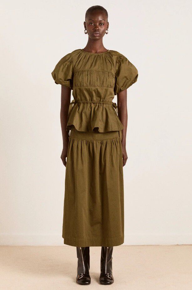 HADLEY BLOUSE - OLIVE SATIN