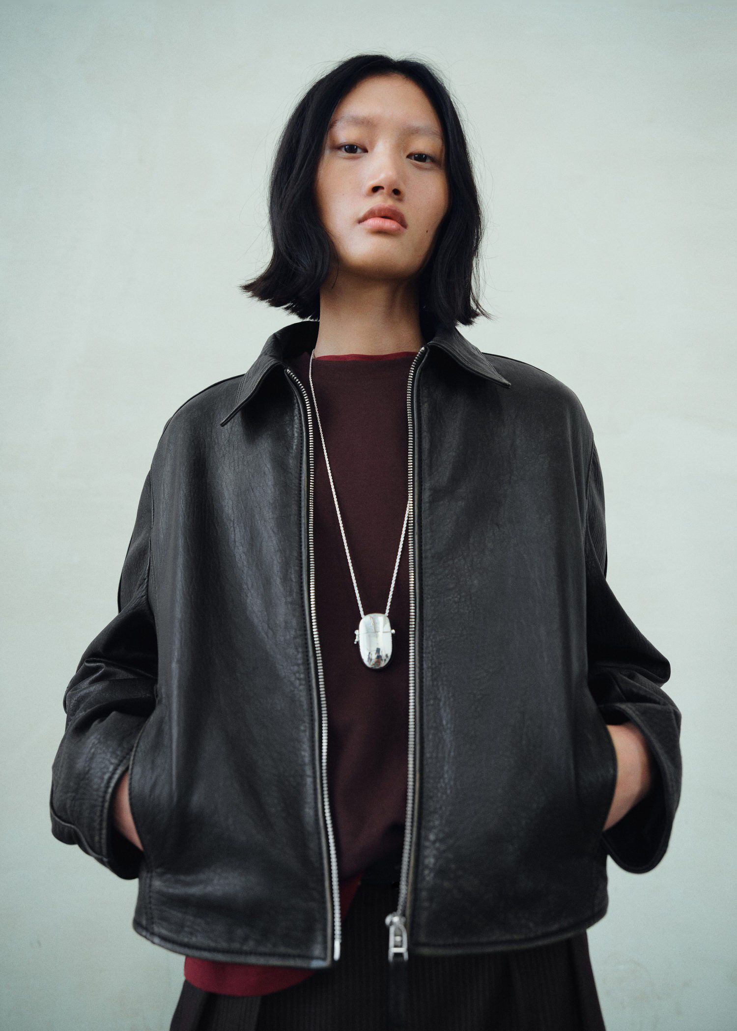 Lapels leather jacket